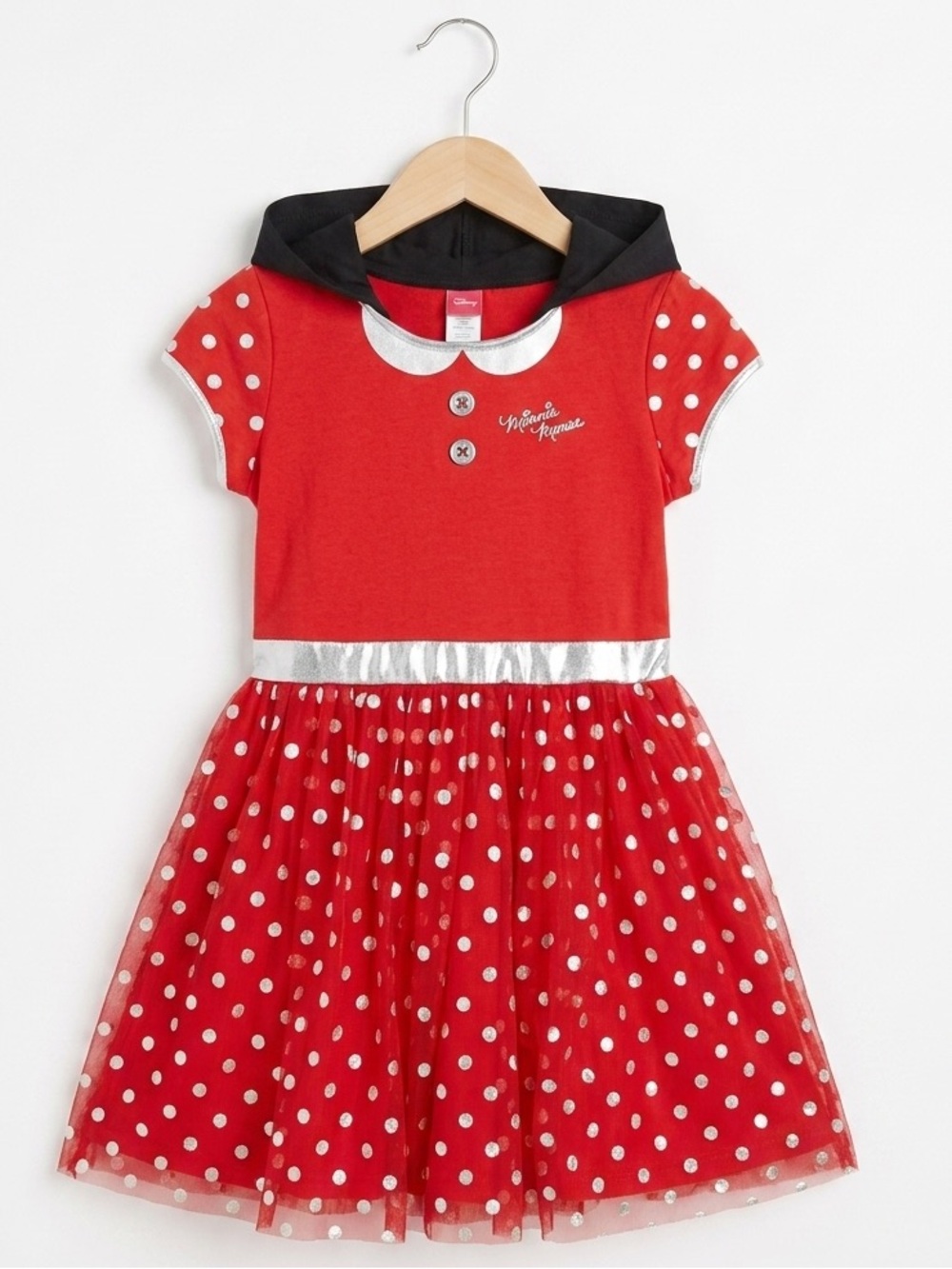 Disney Minnie Mouse Girls XXL 18 Hooded Dress Costume Red Polka Dot Silver Bow